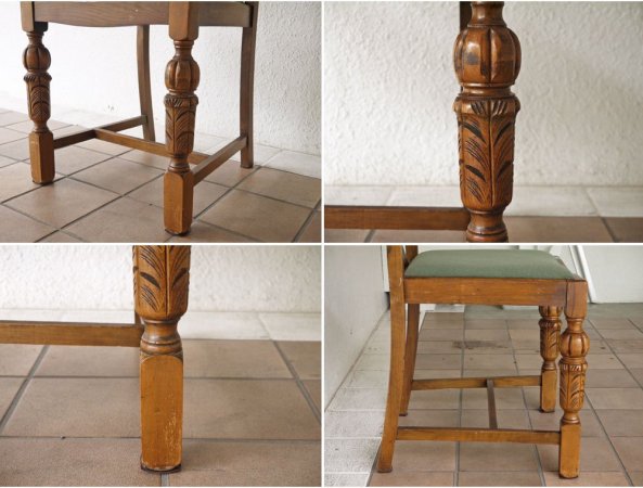 UKアンティーク UK Antique バルボスレッグ ダイニングチェア オーク無垢材 シート張り替え済み クラシカル 英国家具 B  ◇