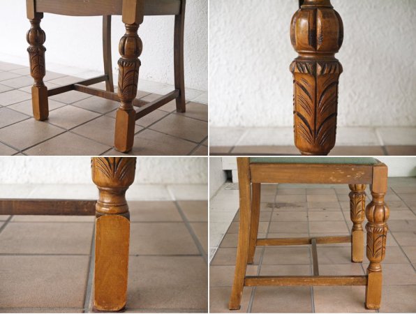 UKアンティーク UK Antique バルボスレッグ ダイニングチェア オーク無垢材 シート張り替え済み クラシカル 英国家具 A  ◇