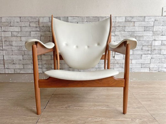 ワンコレクション Onecollection チーフテン チェア Chieftain Chair ラウンジチェア ウォールナット材 本革 ホワイト フィン・ユール Finn Juhl デンマーク製 ●