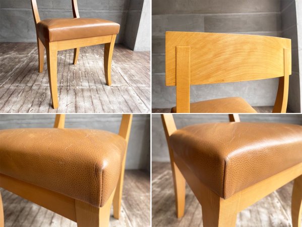 インターデコール INTER DECOR 現 カッシーナ イクスシー Cassina IXC. ブローニュ BOULOGNE ダイニングチェア 2脚セット 本革 ビーチ材 現状品 A ♪