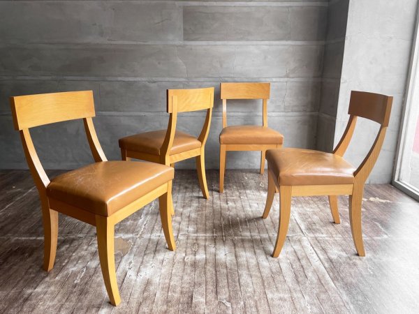 インターデコール INTER DECOR 現 カッシーナ イクスシー Cassina IXC. ブローニュ BOULOGNE ダイニングチェア 2脚セット 本革 ビーチ材 現状品 B ♪