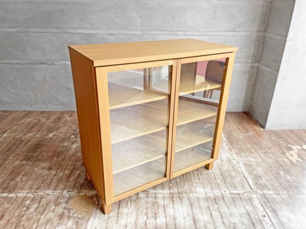 無印良品 MUJI 木製キャビネット 食器棚 カップボード ガラス扉 タモ材 W80cm 廃番 ♪