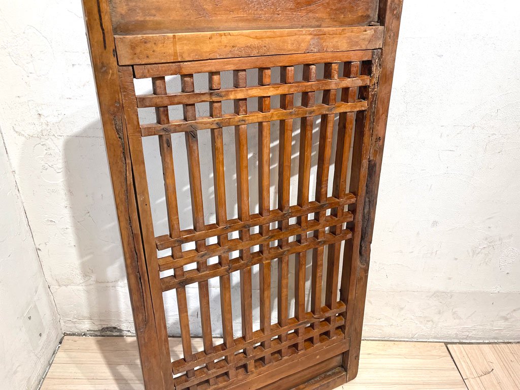 李朝 木製 格子建具 窓枠 無垢材 組木 格子扉 李朝扉 格子戸 古道具 アジアンアンティーク ★