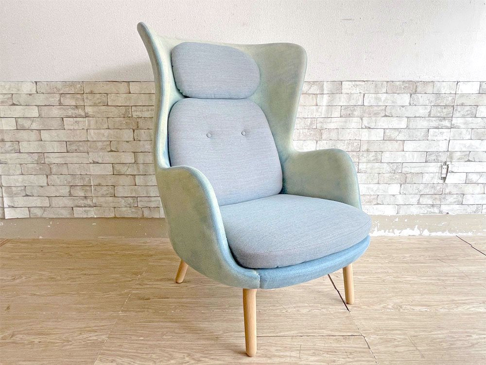 フリッツハンセン Fritz Hansen ロオチェア RO JH2 ラウンジチェア ハイバック Faded Denim Blue ファブリック オーク材フレーム ハイメ・アジョン 北欧モダン ●