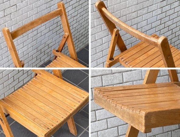 UKビンテージ UK Vintage フォールディングチェア foulding chair ガーデンチェア ビーチ材 花台 ランプ台 アンティーク 英国家具 ■