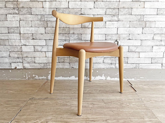 カールハンセン＆サン Carl Hansen & Son CH20 エルボーチェア ダイニングチェア ビーチ材 ソープフィニッシュ レザーシート ハンス・J・ウェグナー 北欧家具 A ●