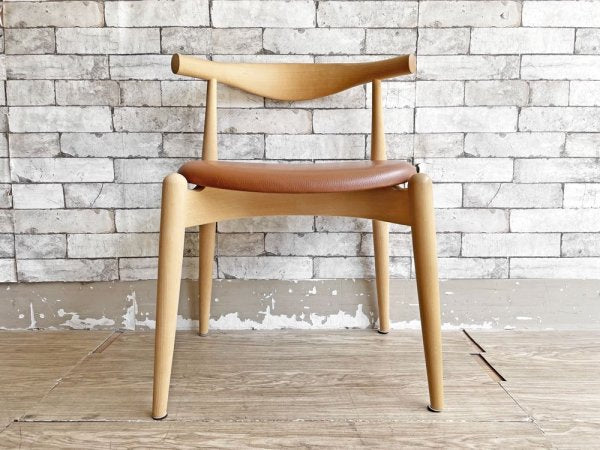 カールハンセン＆サン Carl Hansen & Son CH20 エルボーチェア ダイニングチェア ビーチ材 ソープフィニッシュ レザーシート ハンス・J・ウェグナー 北欧家具 A ●