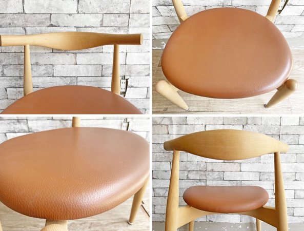 カールハンセン＆サン Carl Hansen & Son CH20 エルボーチェア ダイニングチェア ビーチ材 ソープフィニッシュ レザーシート ハンス・J・ウェグナー 北欧家具 A ●