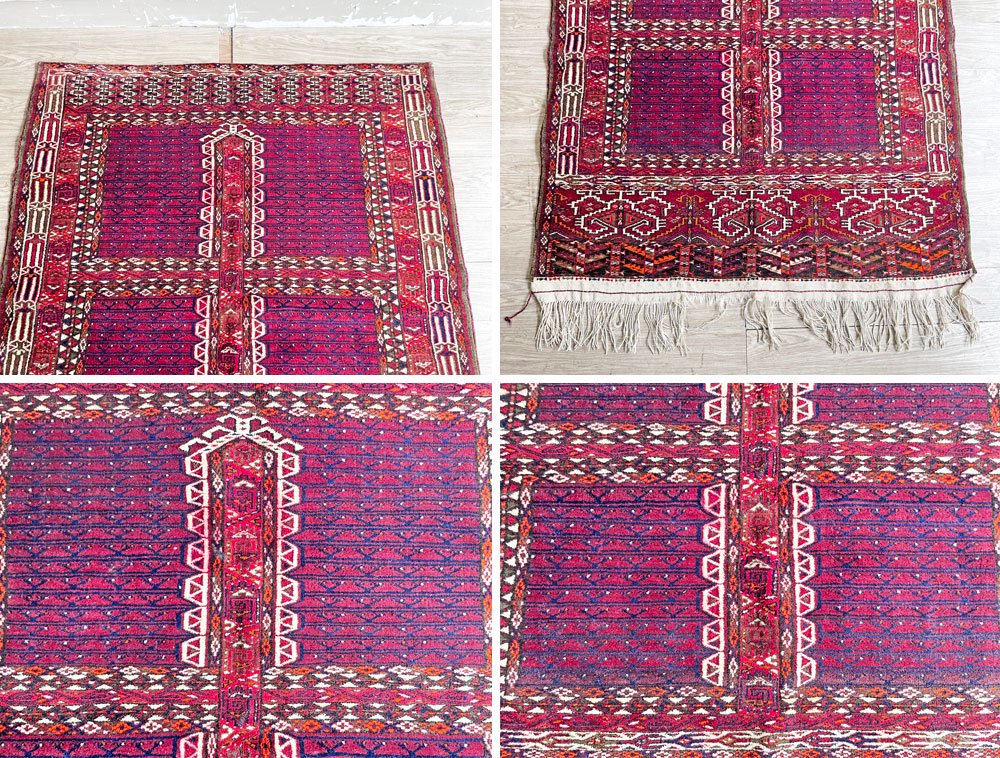 【21】ビンテージ Vintage トライバルラグ トルクメン Turkmen ラグ 絨毯 160×126cm 赤系 エンシ イラン トルクメニスタン 手織り M ●