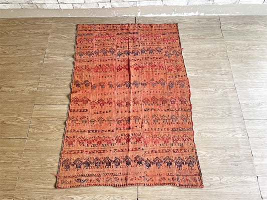 【26】ビンテージ Vintage オールドキリム ラグ 絨毯 165×111cm レッド系 家柄 中近東 トルコ 手織り E ●