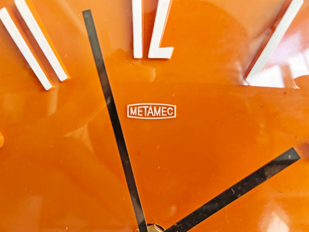 メタメック METAMEC ウォールクロック 掛時計 ガラス×プラスチック オレンジ Φ22cm ムーブメント交換済 UKビンテージ Vintage ●