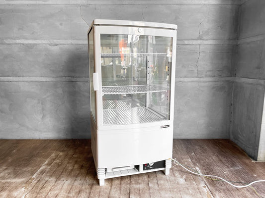 レマコム REMACOM 4面ガラス 卓上冷蔵ショーケース LED照明付き 3段 可動式棚受付き ホワイト ノンフロン♪