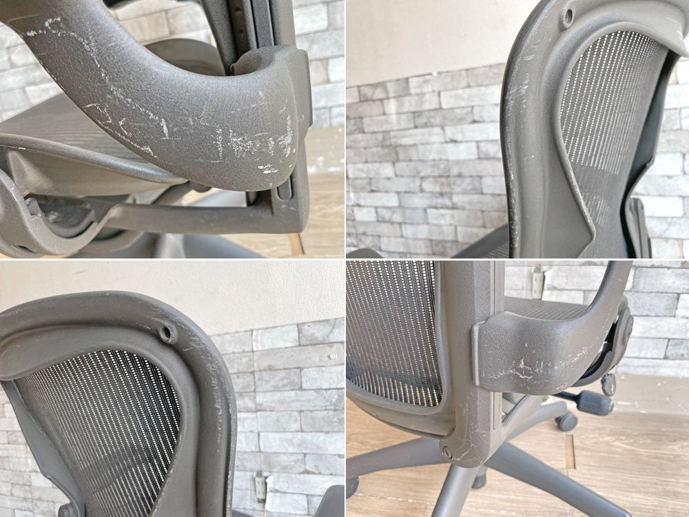 ハーマンミラー Herman Miller アーロンチェア ライト Aeron Chair Lite Bサイズ クラシックカーボン グラファイトベース デスクチェア 現状品 ●