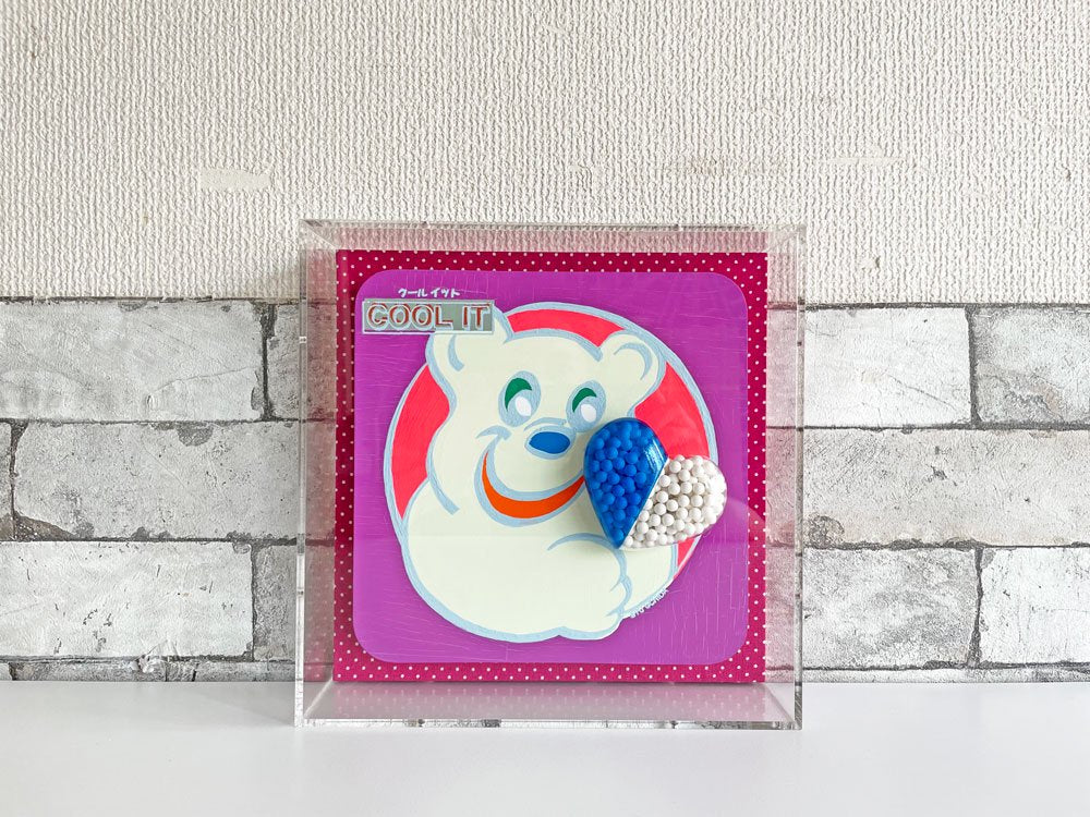 内田有 ポップジャンキー pop junky クールイット COOL IT × medicine (blue heart) アクリルアート 23×23cm 直筆サイン入り 現代アーティスト B ●