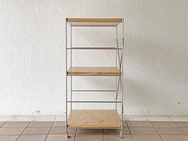 無印良品 MUJI ステンレスユニットシェルフ 3段 オーク材 スリム 小サイズ W58 H83cm 定価￥15,900- ◇