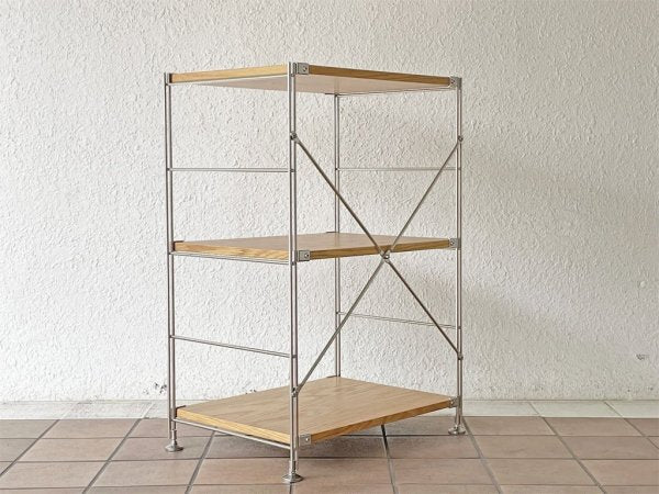 無印良品 MUJI ステンレスユニットシェルフ 3段 オーク材 スリム 小サイズ W58 H83cm 定価￥15,900- ◇