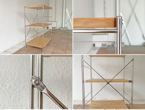 無印良品 MUJI ステンレスユニットシェルフ 3段 オーク材 スリム 小サイズ W58 H83cm 定価￥15,900- ◇