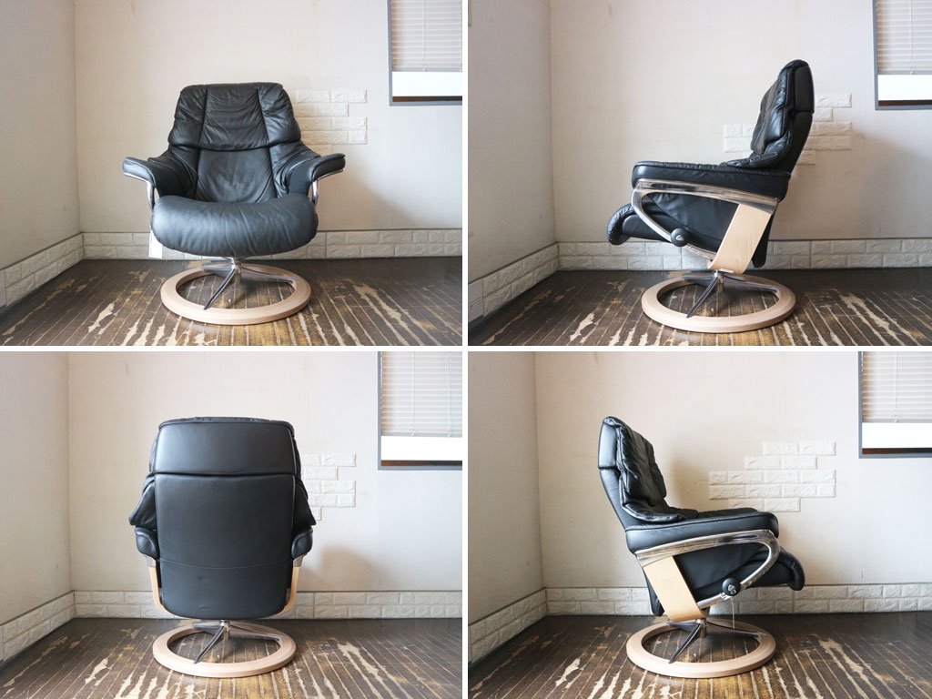 エコーネス EKORNES レノ RENO ストレスレスチェア stressless リクライニングチェア ＆ オットマン 本革 レザー パロマ ブラック 北欧家具 参考価格40万円 美品 ◎