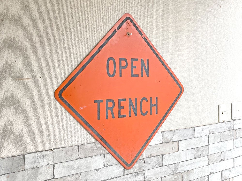 アメリカ ロードサイン OPEN TRENCH 道路標識 ブリキ看板 インダストリアル ディスプレイ 店舗什器 US ●