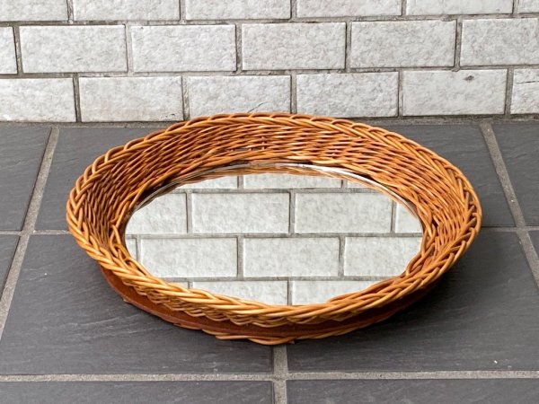 ヨーロピアンビンテージ European Vintage ラタン ウォールミラー ラウンド 壁掛け 鏡 ■