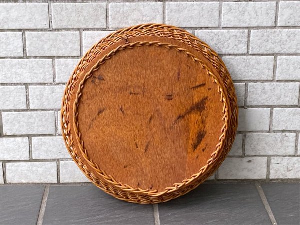 ヨーロピアンビンテージ European Vintage ラタン ウォールミラー ラウンド 壁掛け 鏡 ■