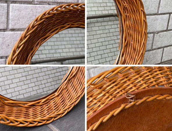 ヨーロピアンビンテージ European Vintage ラタン ウォールミラー ラウンド 壁掛け 鏡 ■