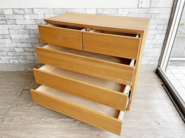 無印良品 MUJI 木製チェスト 4段チェスト タモ材 ナチュラル 抽斗5杯 W95 シンプルデザイン  ●