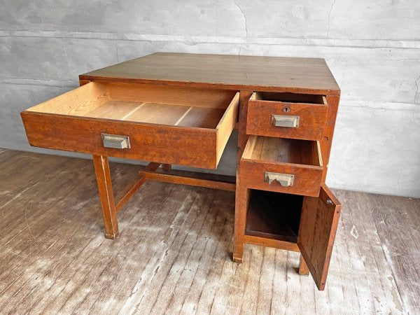 ジャパンビンテージ Japan vintage デスク 片袖机 作業台 抽斗3杯 W88.5cm 昭和レトロ ♪