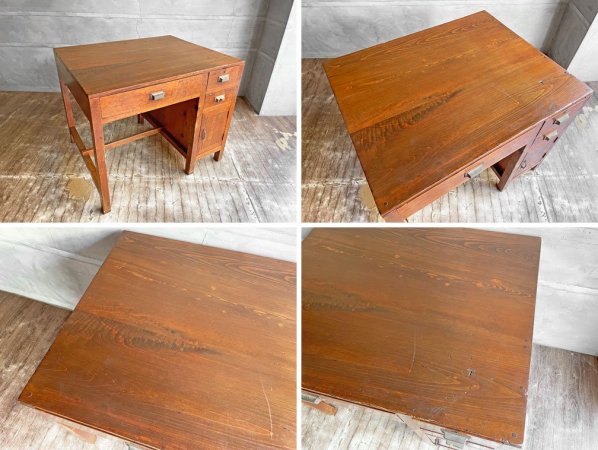ジャパンビンテージ Japan vintage デスク 片袖机 作業台 抽斗3杯 W88.5cm 昭和レトロ ♪