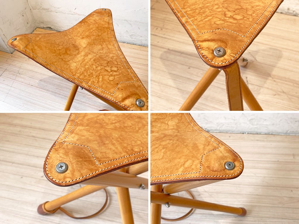 レザーハンティングチェア Leather hunting chair 北欧スタイル キャリーストラップ付き 折畳チェア アウトドアチェア ★