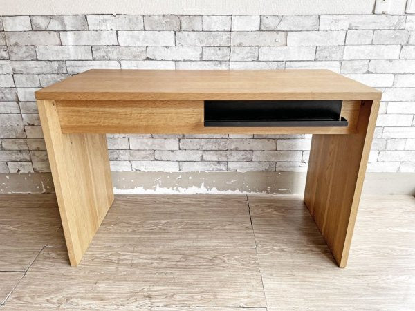 無印良品 MUJI オーク無垢材 コの字デスク W110cm 配線トレー付 ナチュラル シンプルデザイン 廃番 ●