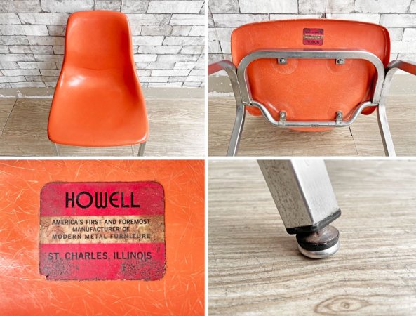 ハウエル HOWELL サイドチェア オレンジ FRP製 スチール脚 1960-70s USビンテージ ミッドセンチュリー ●