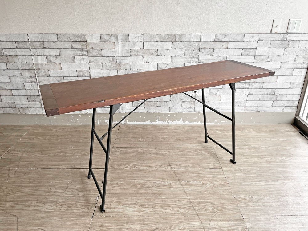 リメイク家具 古材 × スチール脚 フォールディングデスク ワークテーブル 長机 W152cm ビンテージスタイル ●