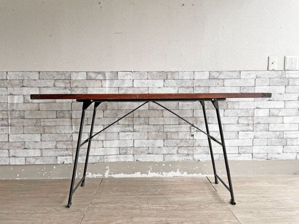 リメイク家具 古材 × スチール脚 フォールディングデスク ワークテーブル 長机 W152cm ビンテージスタイル ●