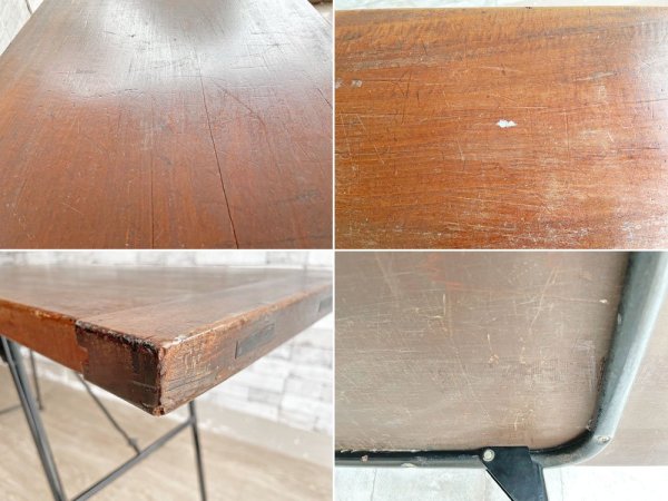 リメイク家具 古材 × スチール脚 フォールディングデスク ワークテーブル 長机 W152cm ビンテージスタイル ●