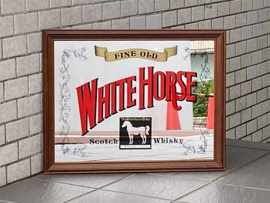 ホワイトホース White Horse ビンテージ パブミラー ウォールミラー 鏡 木製フレーム 店舗什器 ■