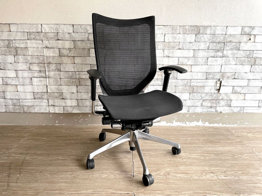 オカムラ okamura バロンチェア Baron Chair オフィスチェア デスクチェア ハイバック メッシュ背もたれ×メッシュ座面 ブラック ジョルジェット・ジウジアーロ 現状品 ●