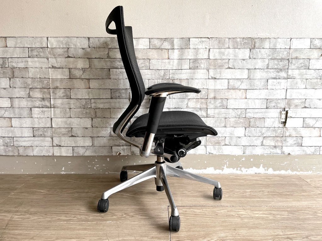 オカムラ okamura バロンチェア Baron Chair オフィスチェア デスクチェア ハイバック メッシュ背もたれ×メッシュ座面 ブラック ジョルジェット・ジウジアーロ 現状品 ●