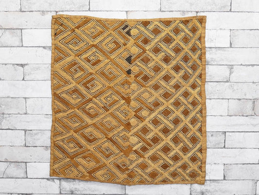 アフリカ クバ族 クバクロス Kuba Cloth 草ビロード 63×63cm スクエア ラフィアヤシ ビンテージ テキスタイル プリミティブ 民芸 ●