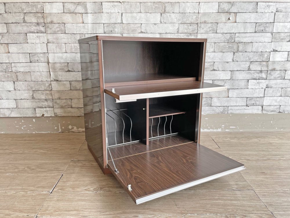 ヤマコ yamako オーディオラック レコードホルダー キャビネット デコラトップ フラップ扉 W61cm 昭和レトロ ジャパンビンテージ ●