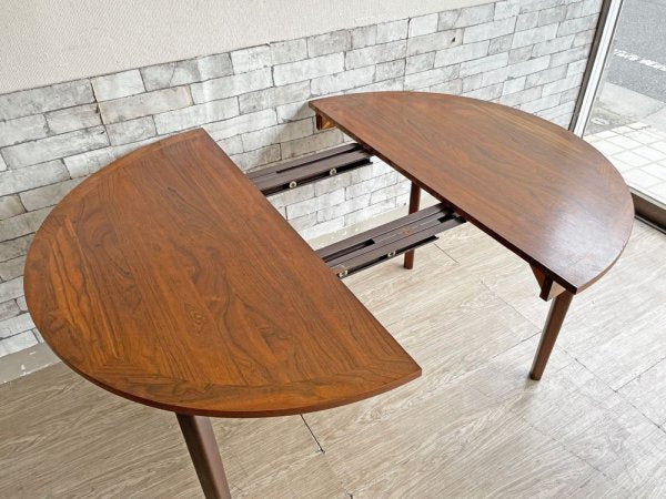 スウェーデンビンテージ Swedish Vintage ダイニングテーブル ラウンド ローズウッド天板 Φ110cm エクステンション 中板欠品 北欧家具 ●