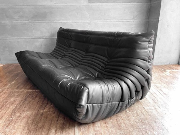 リーンロゼ ligne roset トーゴ TOGO 3Pソファ 3人掛けソファ PVCレザー ブラック ミッシェル・デュカロワ Michel Ducaroy 定価￥283,800- 美品 ♪