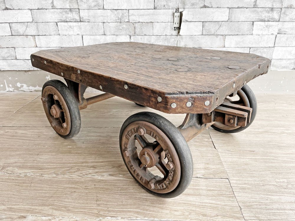 Edward Deane & Beale. バンカーズトローリー 車輪付き ローテーブル ファクトリー インダストリアル 工業系 UKビンテージ ●