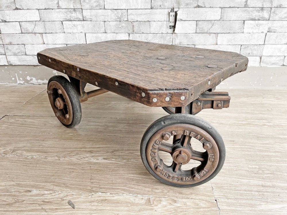 Edward Deane & Beale. バンカーズトローリー 車輪付き ローテーブル ファクトリー インダストリアル 工業系 UKビンテージ ●