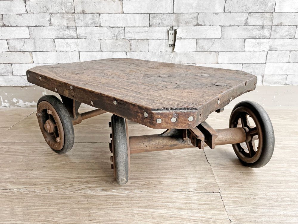 Edward Deane & Beale. バンカーズトローリー 車輪付き ローテーブル ファクトリー インダストリアル 工業系 UKビンテージ ●