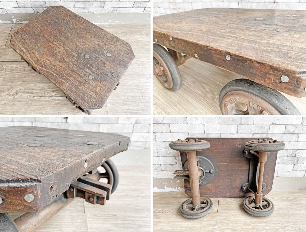 Edward Deane & Beale. バンカーズトローリー 車輪付き ローテーブル ファクトリー インダストリアル 工業系 UKビンテージ ●