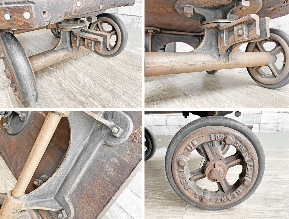 Edward Deane & Beale. バンカーズトローリー 車輪付き ローテーブル ファクトリー インダストリアル 工業系 UKビンテージ ●
