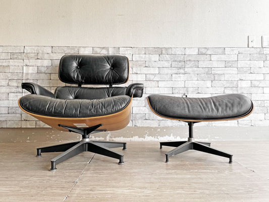 ハーマンミラー Herman Miller イームズラウンジチェア & オットマン ブラックレザー ローズウッド 1970-80s ビンテージ ミッドセンチュリー ●