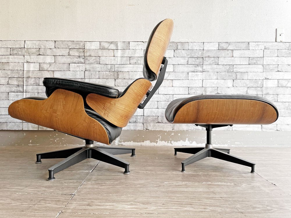 ハーマンミラー Herman Miller イームズラウンジチェア & オットマン ブラックレザー ローズウッド 1970-80s ビンテージ ミッドセンチュリー ●