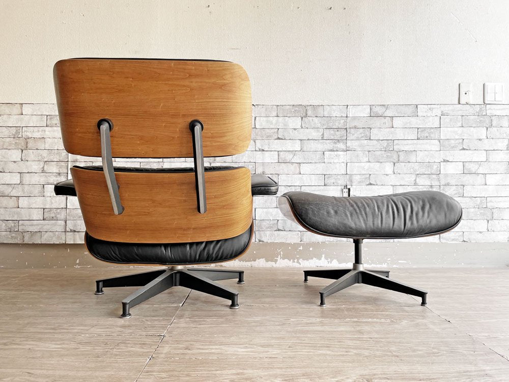 ハーマンミラー Herman Miller イームズラウンジチェア & オットマン ブラックレザー ローズウッド 1970-80s ビンテージ ミッドセンチュリー ●